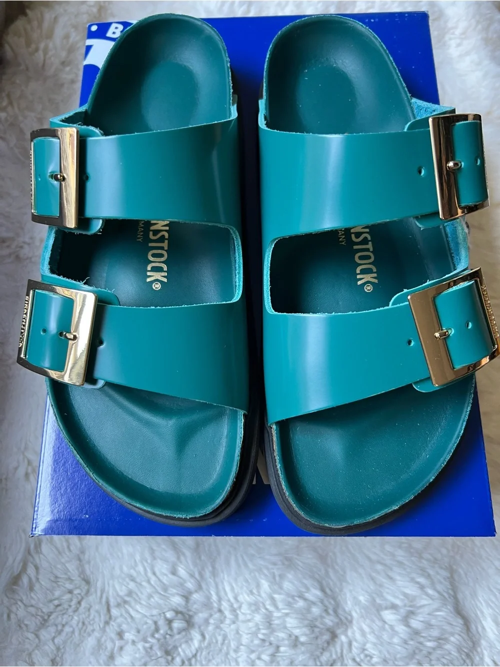 Birkenstock Arizona Droplet Buckle Cupsole High Shine Dark Teal EU 39 US 8